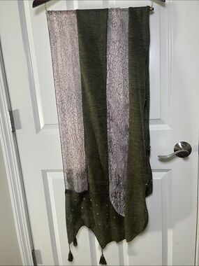 Vintage Mixed media, silk, wool Patterned Women's Scarf with Tassel Detail